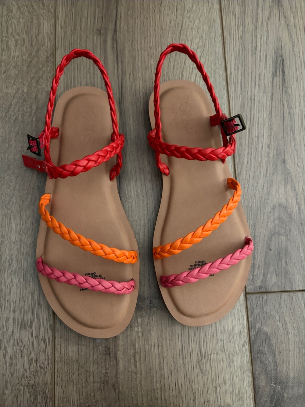 Toms Kiara Braided Strappy Sandals in Red, Orange & Pink